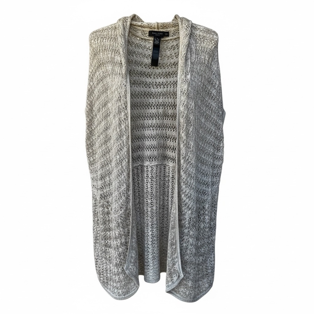 Chico’s Travelers Open Knit Beige Neutral Cardigan Vest, L/XL